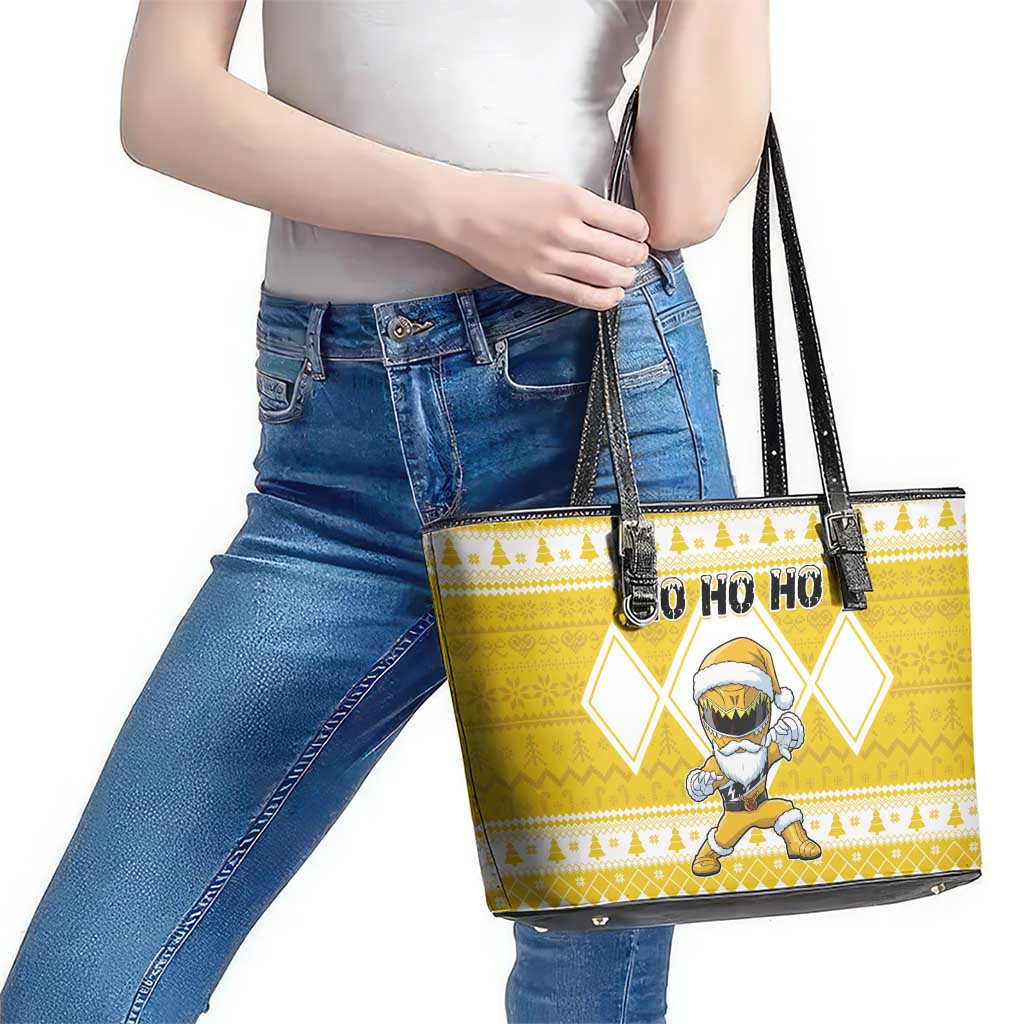 Power Yellow Ranger Santa Claus Leather Tote Bag Funny Christmas - Wonder Print Shop