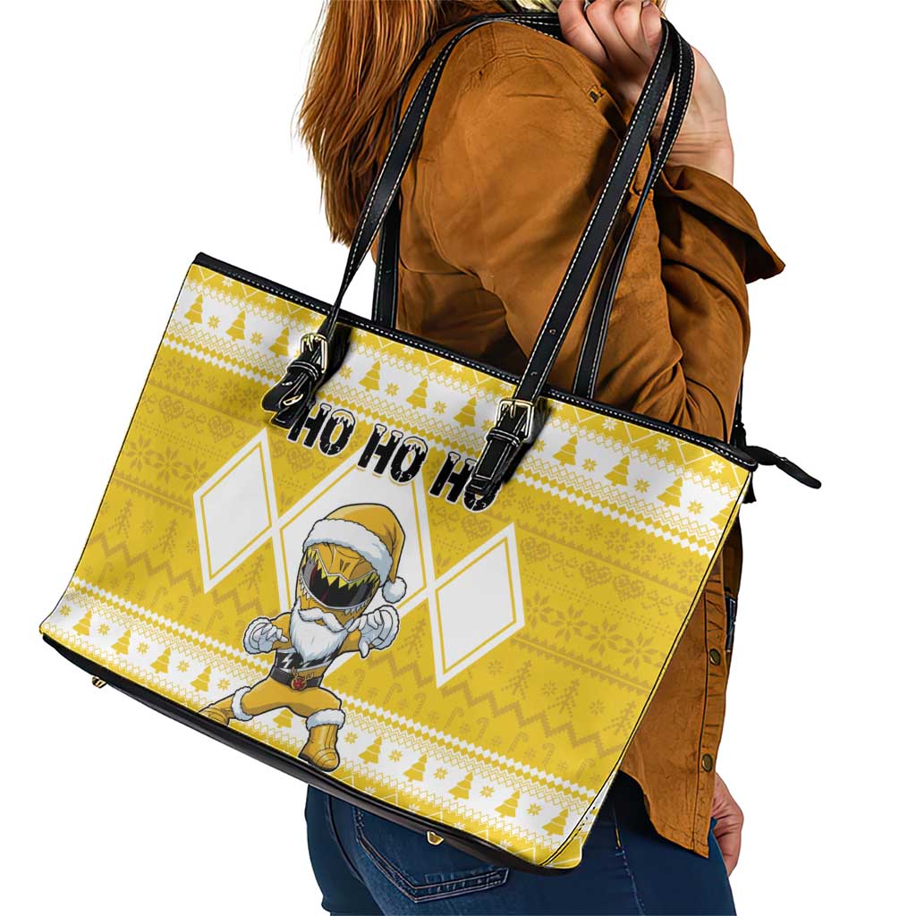 Power Yellow Ranger Santa Claus Leather Tote Bag Funny Christmas - Wonder Print Shop