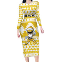 Personalized Power Yellow Ranger Santa Claus Long Sleeve Bodycon Dress Funny Christmas - Wonder Print Shop