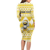 Personalized Power Yellow Ranger Santa Claus Long Sleeve Bodycon Dress Funny Christmas - Wonder Print Shop