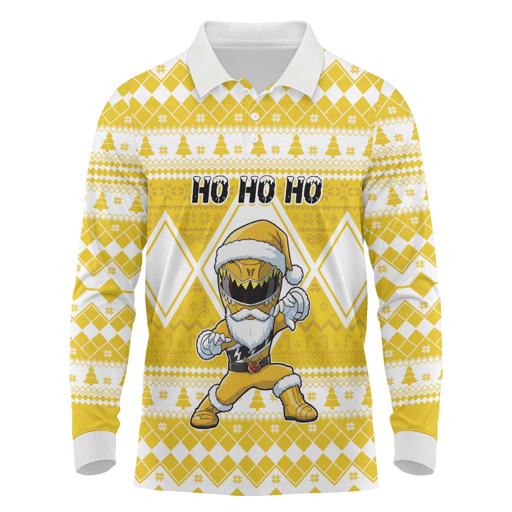 Personalized Power Yellow Ranger Santa Claus Long Sleeve Polo Shirt Funny Christmas - Wonder Print Shop
