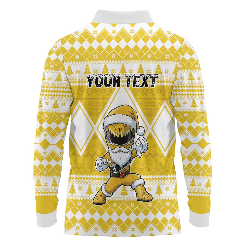 Personalized Power Yellow Ranger Santa Claus Long Sleeve Polo Shirt Funny Christmas - Wonder Print Shop