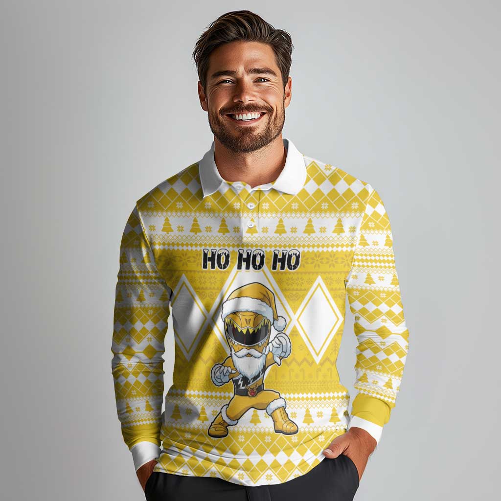 Personalized Power Yellow Ranger Santa Claus Long Sleeve Polo Shirt Funny Christmas - Wonder Print Shop