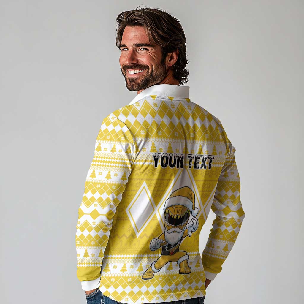 Personalized Power Yellow Ranger Santa Claus Long Sleeve Polo Shirt Funny Christmas - Wonder Print Shop