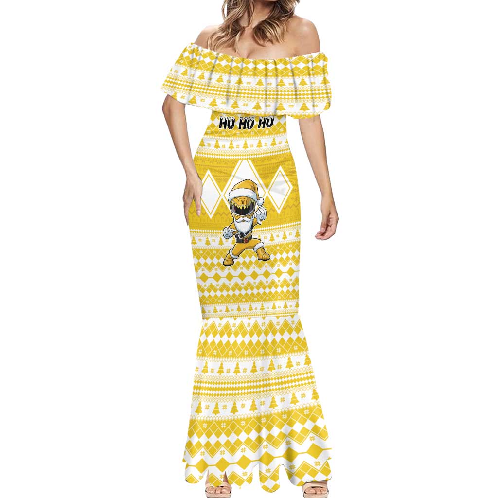 Personalized Power Yellow Ranger Santa Claus Mermaid Dress Funny Christmas - Wonder Print Shop