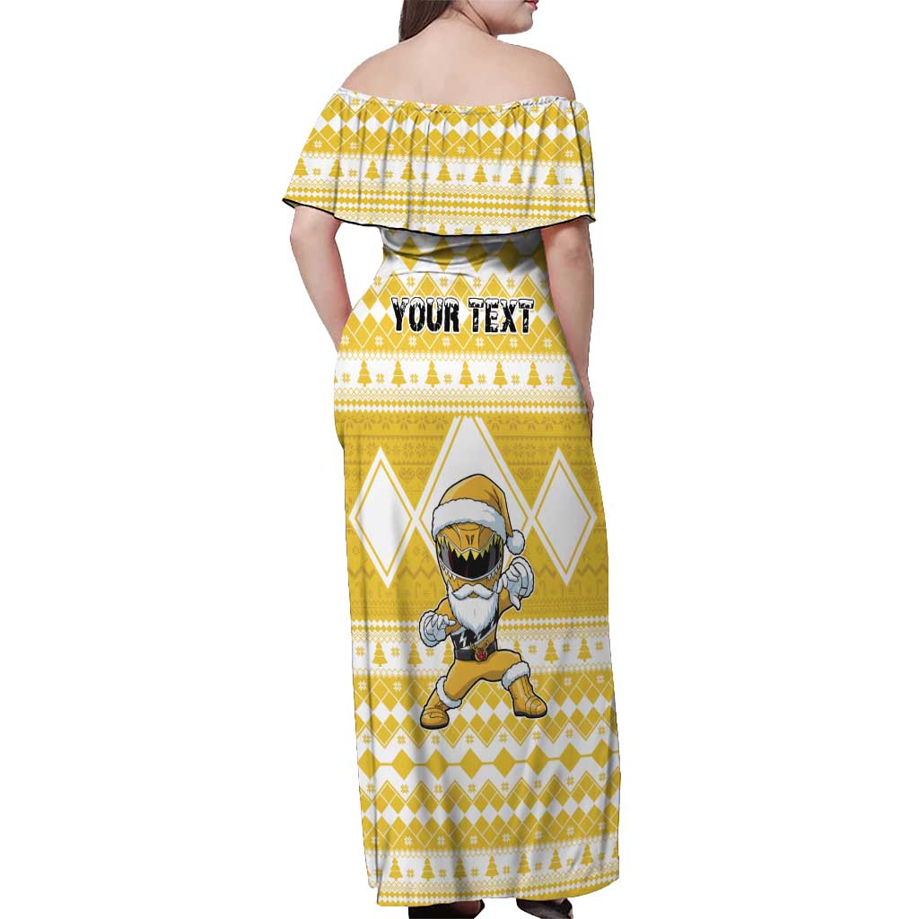 Personalized Power Yellow Ranger Santa Claus Off Shoulder Maxi Dress Funny Christmas - Wonder Print Shop