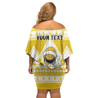 Personalized Power Yellow Ranger Santa Claus Off Shoulder Short Dress Funny Christmas - Wonder Print Shop