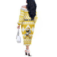 Personalized Power Yellow Ranger Santa Claus Off The Shoulder Long Sleeve Dress Funny Christmas - Wonder Print Shop