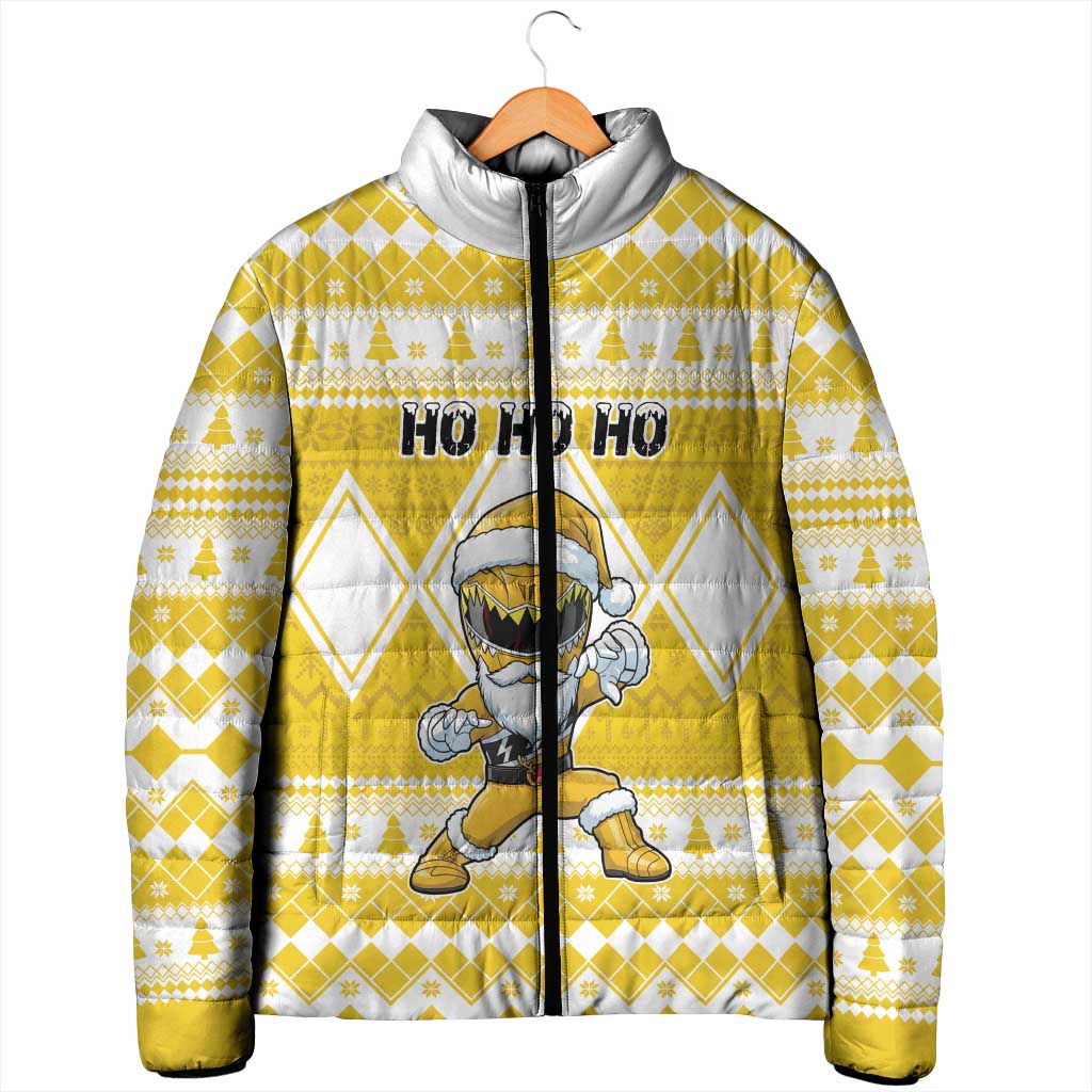 Personalized Power Yellow Ranger Santa Claus Padded Jacket Funny Christmas - Wonder Print Shop
