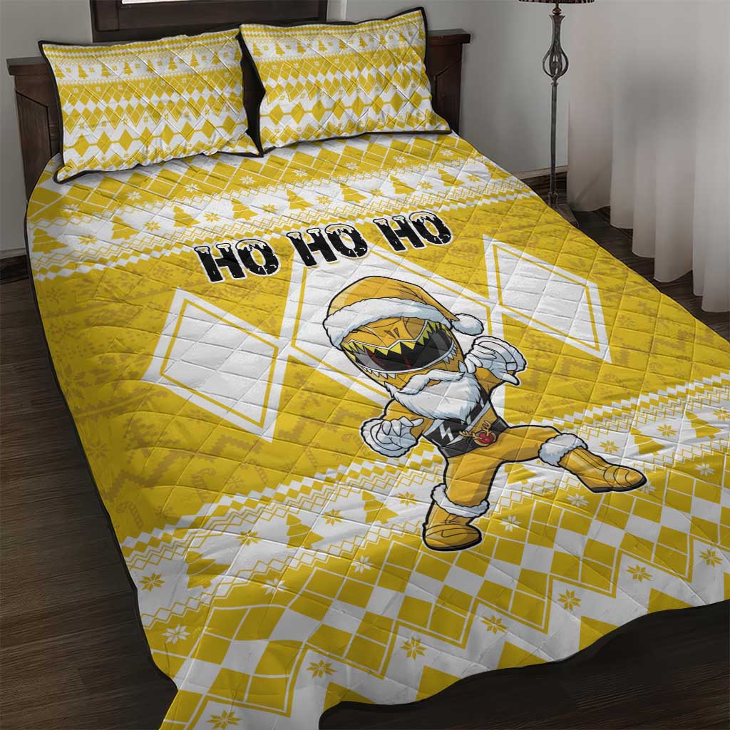 Power Yellow Ranger Santa Claus Quilt Bed Set Funny Christmas - Wonder Print Shop