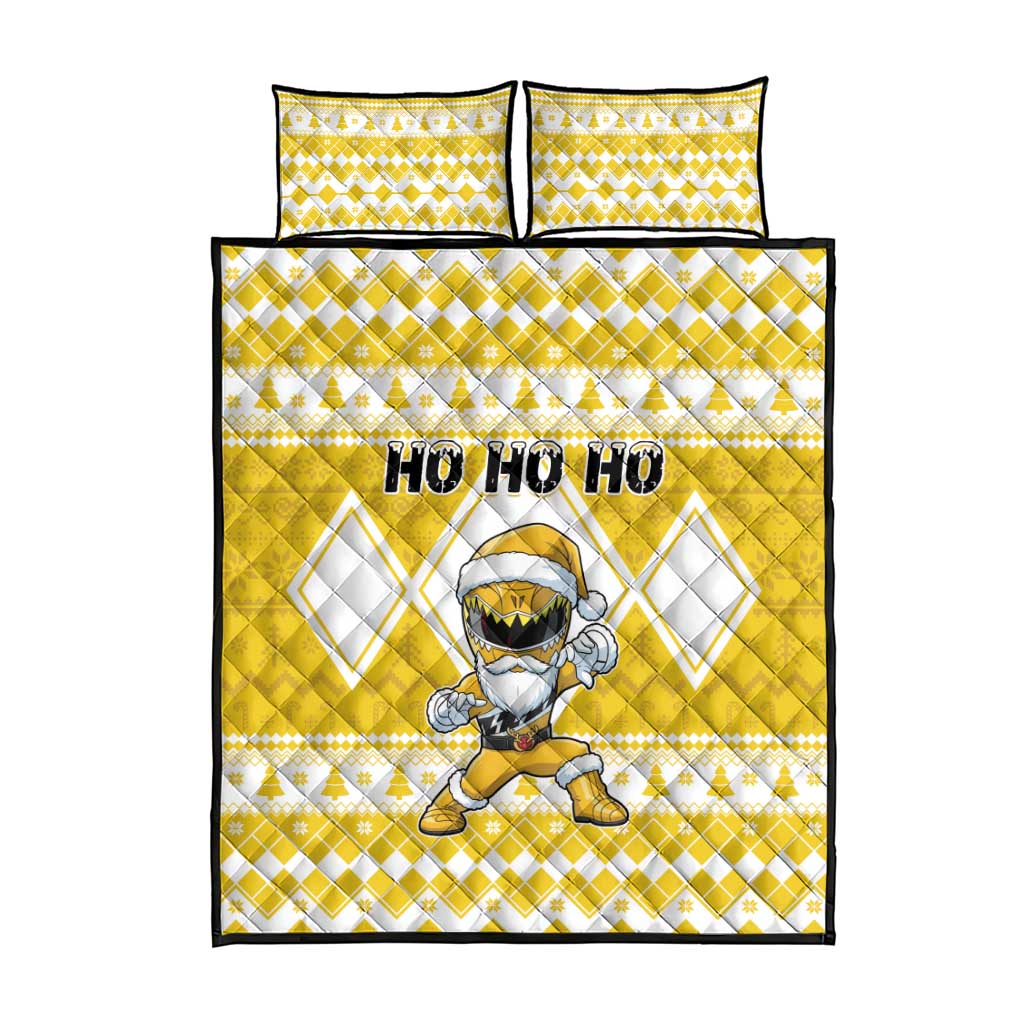 Power Yellow Ranger Santa Claus Quilt Bed Set Funny Christmas - Wonder Print Shop