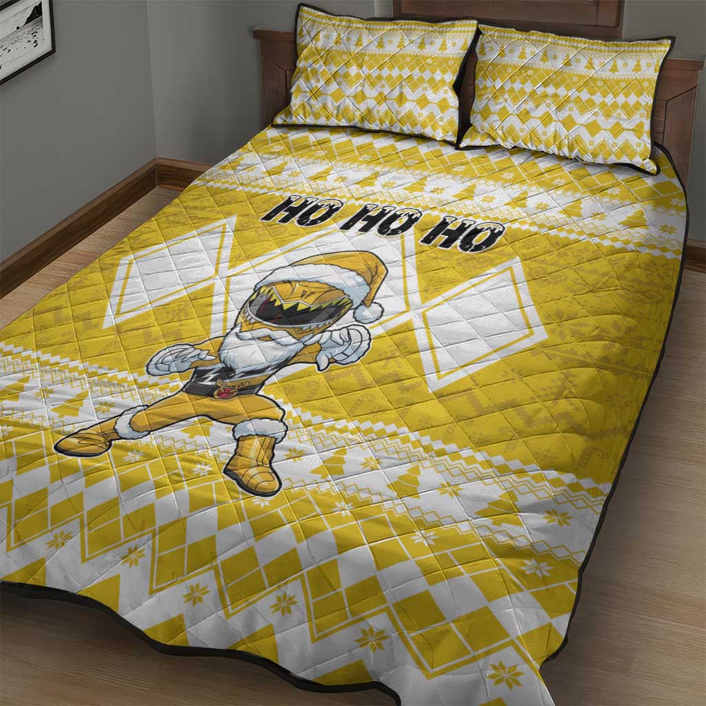 Power Yellow Ranger Santa Claus Quilt Bed Set Funny Christmas - Wonder Print Shop