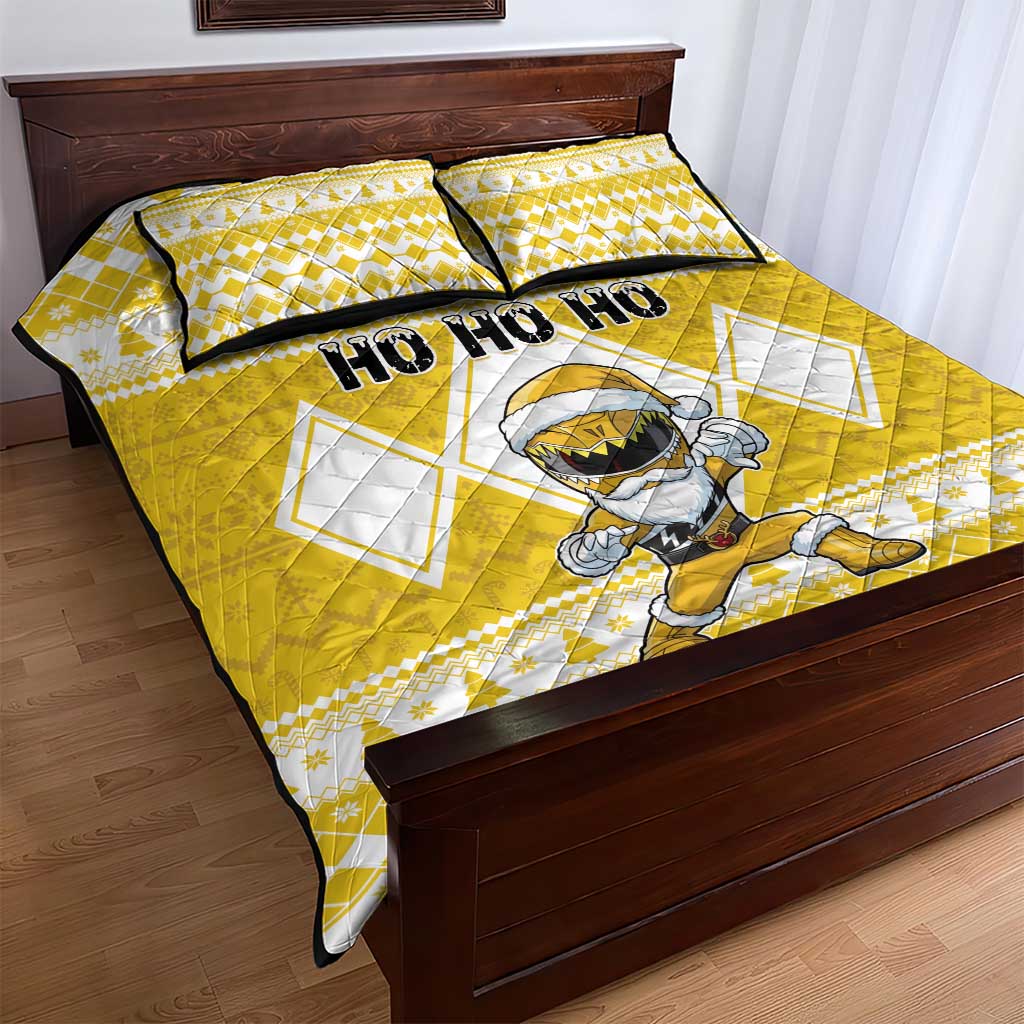 Power Yellow Ranger Santa Claus Quilt Bed Set Funny Christmas - Wonder Print Shop