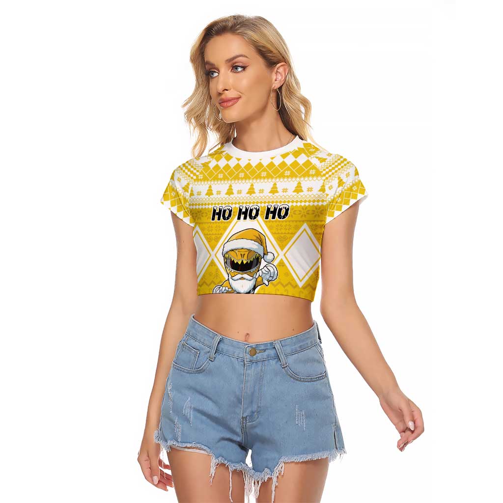 Personalized Power Yellow Ranger Santa Claus Raglan Cropped T Shirt Funny Christmas - Wonder Print Shop