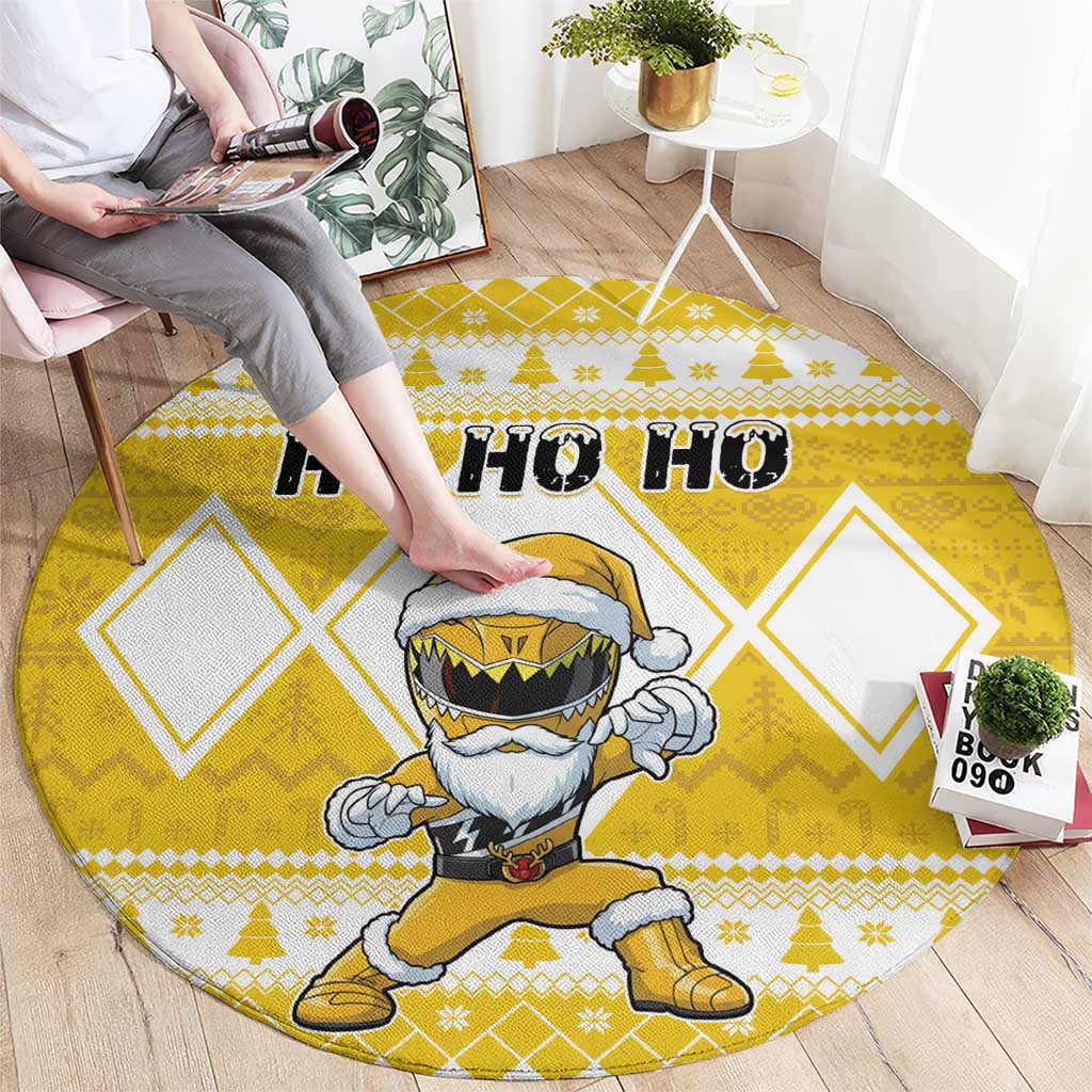 Power Yellow Ranger Santa Claus Round Carpet Funny Christmas - Wonder Print Shop