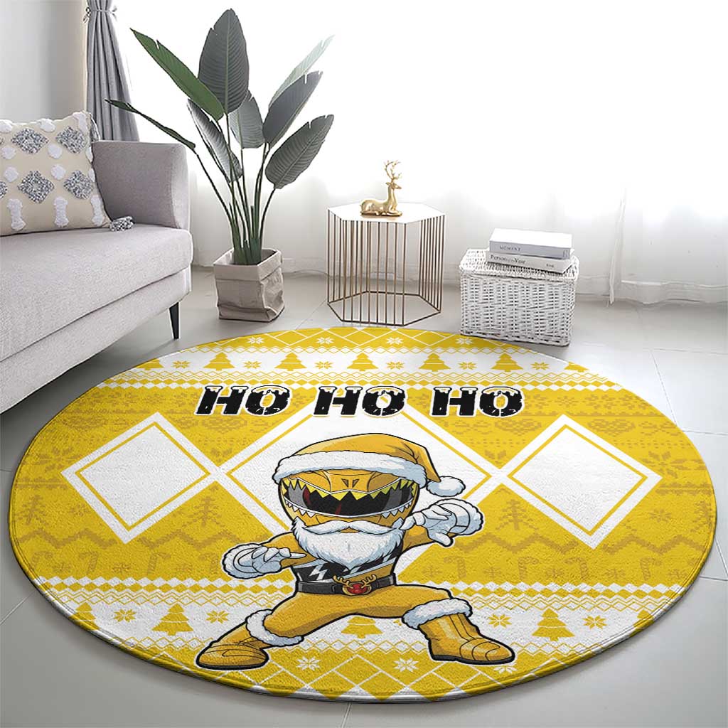 Power Yellow Ranger Santa Claus Round Carpet Funny Christmas - Wonder Print Shop