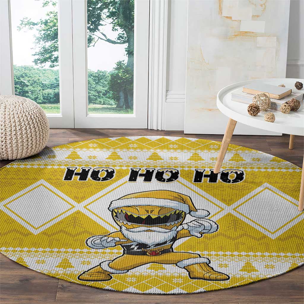 Power Yellow Ranger Santa Claus Round Carpet Funny Christmas - Wonder Print Shop