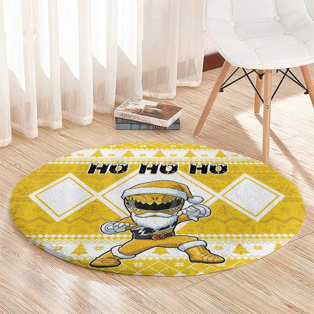 Power Yellow Ranger Santa Claus Round Carpet Funny Christmas - Wonder Print Shop