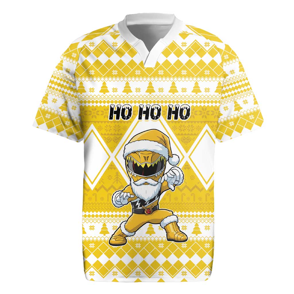 Personalized Power Yellow Ranger Santa Claus Rugby Jersey Funny Christmas - Wonder Print Shop