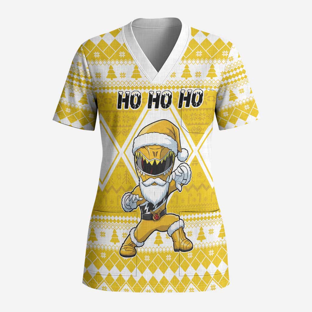 Personalized Power Yellow Ranger Santa Claus Scrub Top Funny Christmas - Wonder Print Shop