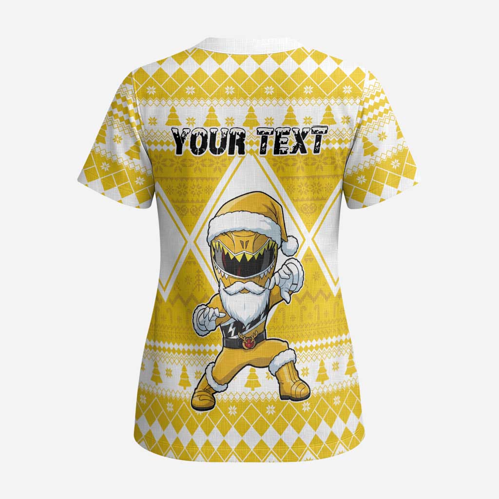 Personalized Power Yellow Ranger Santa Claus Scrub Top Funny Christmas - Wonder Print Shop