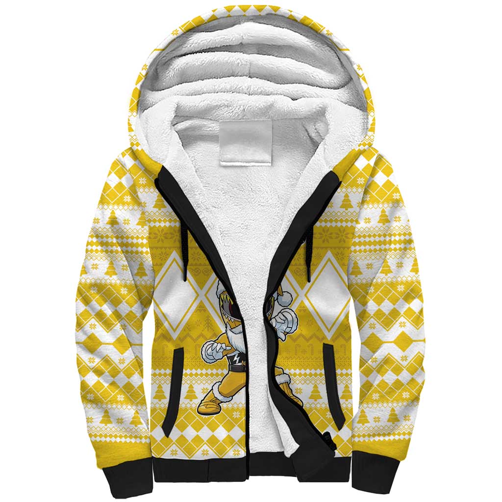 Personalized Power Yellow Ranger Santa Claus Sherpa Hoodie Funny Christmas - Wonder Print Shop