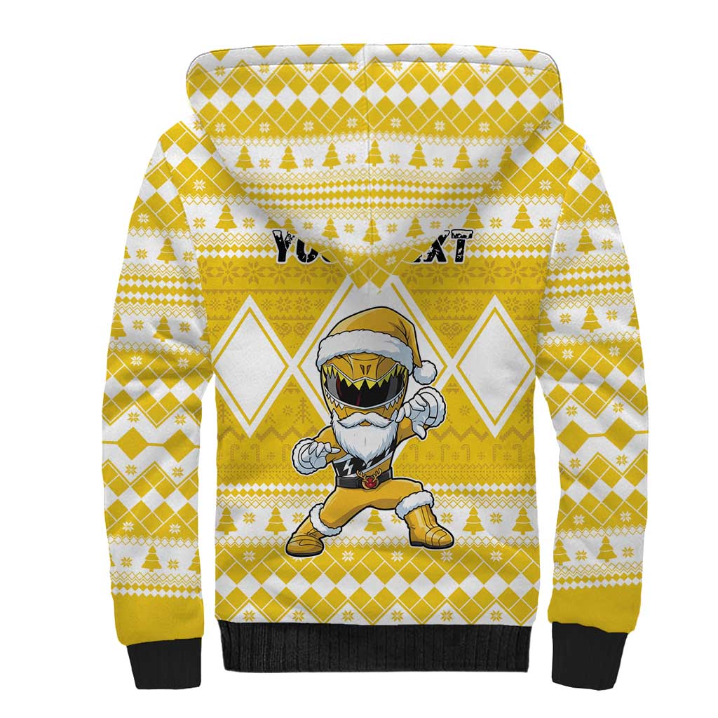 Personalized Power Yellow Ranger Santa Claus Sherpa Hoodie Funny Christmas - Wonder Print Shop