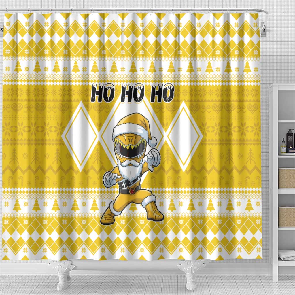 Power Yellow Ranger Santa Claus Shower Curtain Funny Christmas - Wonder Print Shop