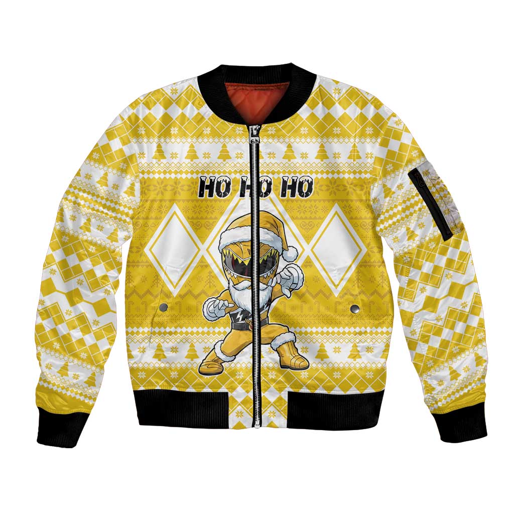 Personalized Power Yellow Ranger Santa Claus Sleeve Zip Bomber Jacket Funny Christmas - Wonder Print Shop