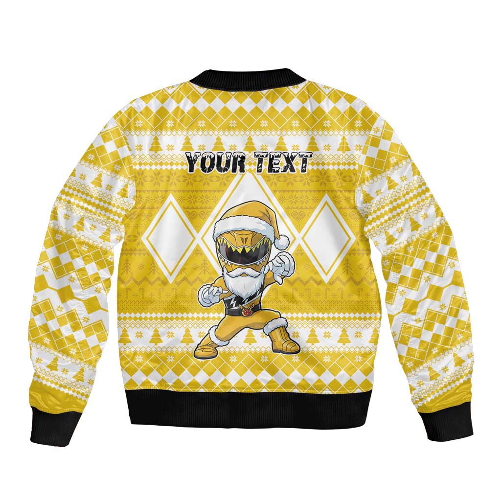 Personalized Power Yellow Ranger Santa Claus Sleeve Zip Bomber Jacket Funny Christmas - Wonder Print Shop
