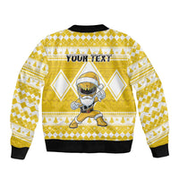 Personalized Power Yellow Ranger Santa Claus Sleeve Zip Bomber Jacket Funny Christmas - Wonder Print Shop