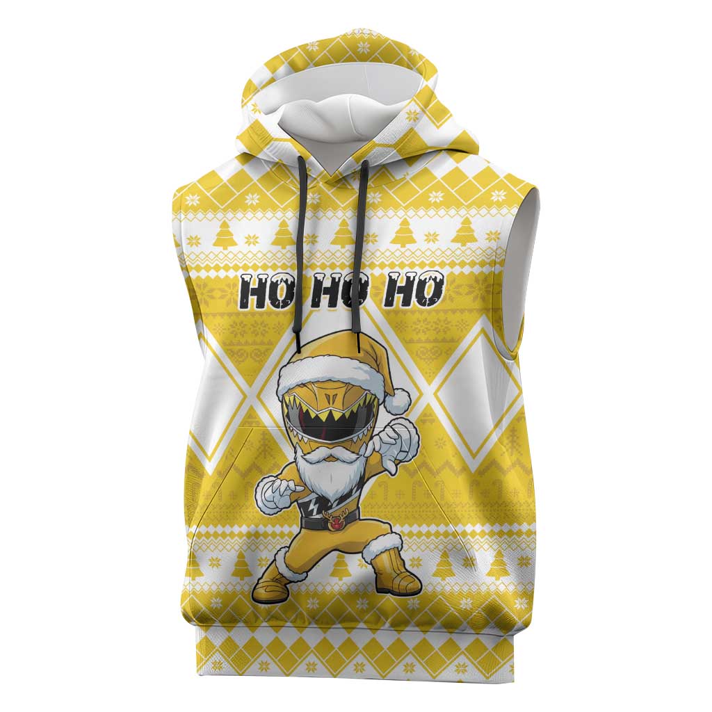 Personalized Power Yellow Ranger Santa Claus Sleeveless Hoodie Funny Christmas - Wonder Print Shop