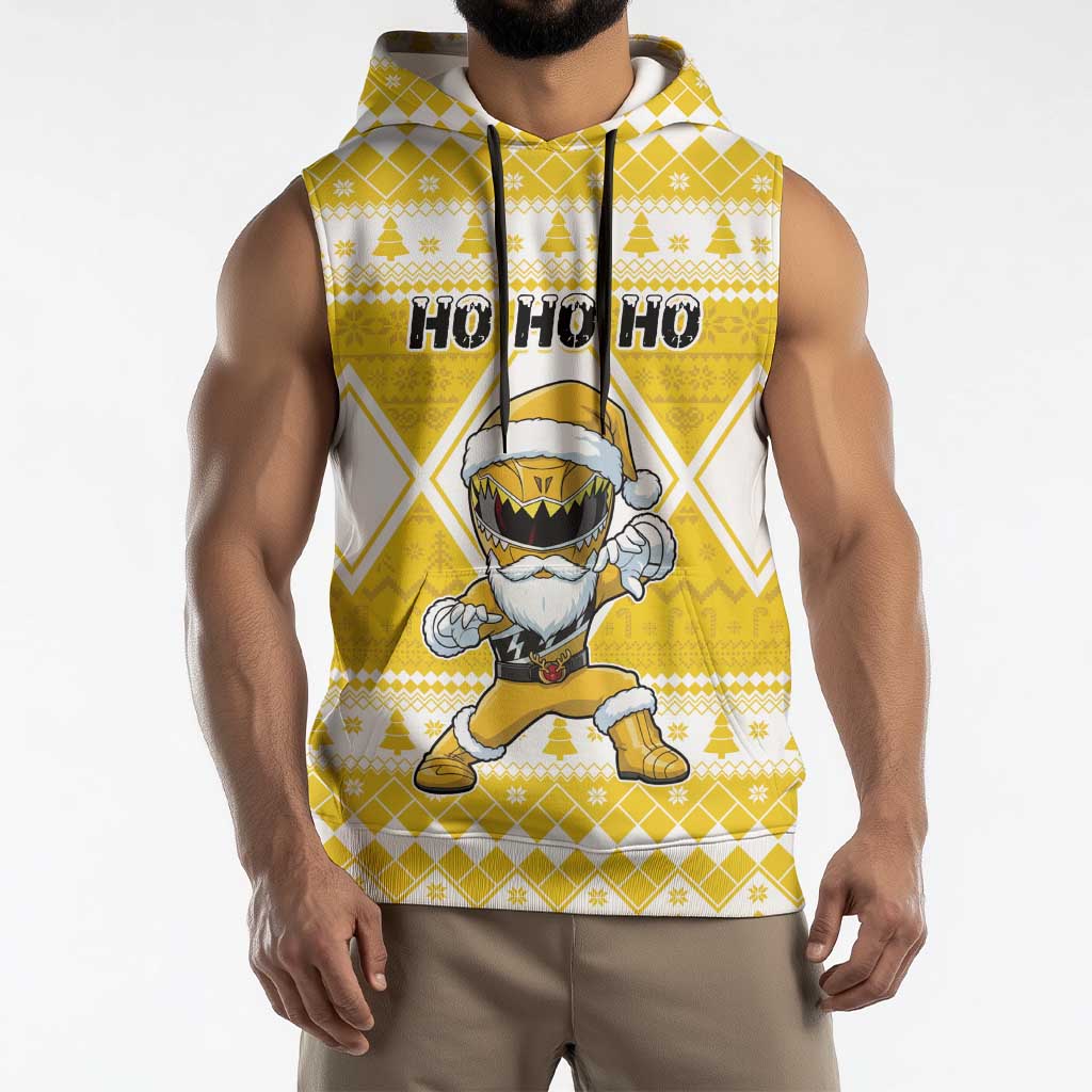 Personalized Power Yellow Ranger Santa Claus Sleeveless Hoodie Funny Christmas - Wonder Print Shop