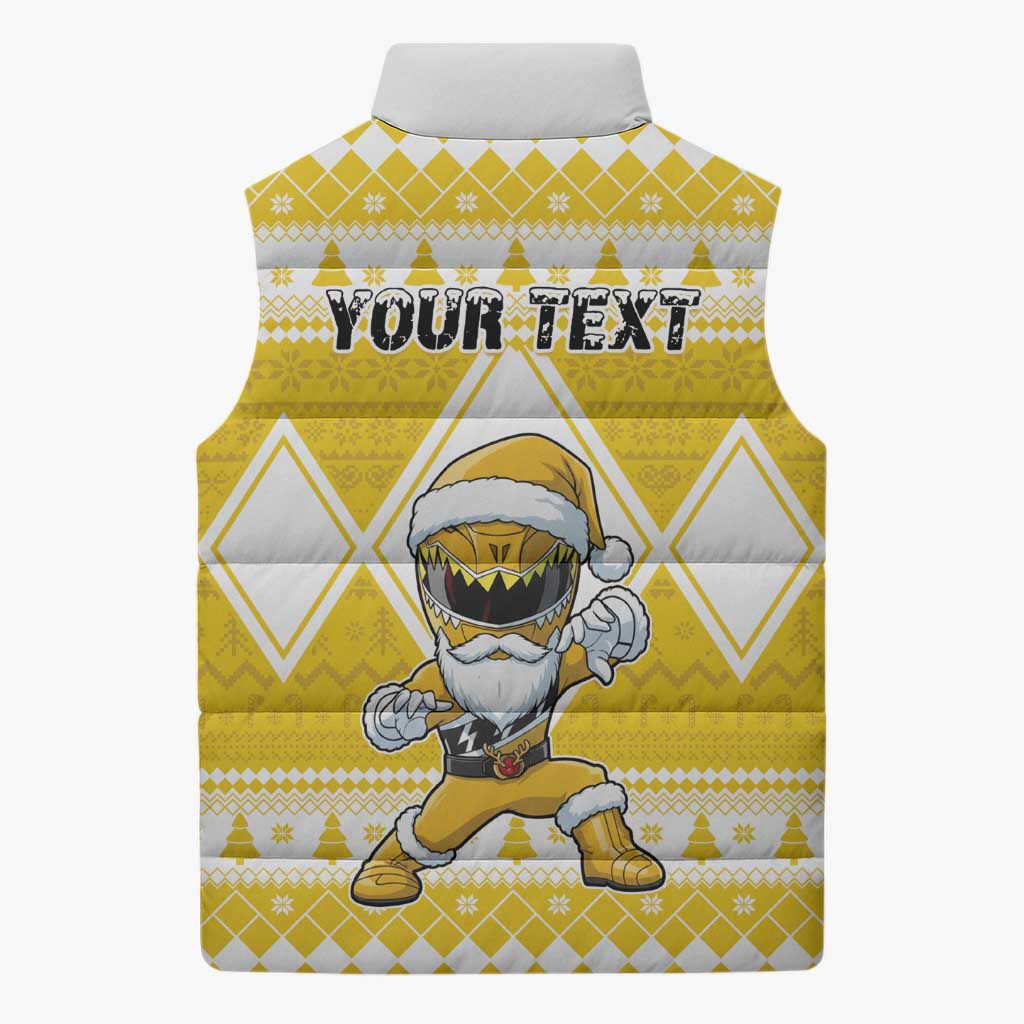 Personalized Power Yellow Ranger Santa Claus Sleeveless Puffer Jacket Funny Christmas - Wonder Print Shop