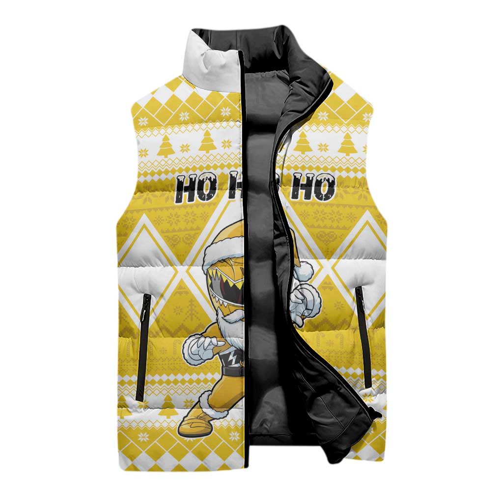Personalized Power Yellow Ranger Santa Claus Sleeveless Puffer Jacket Funny Christmas - Wonder Print Shop