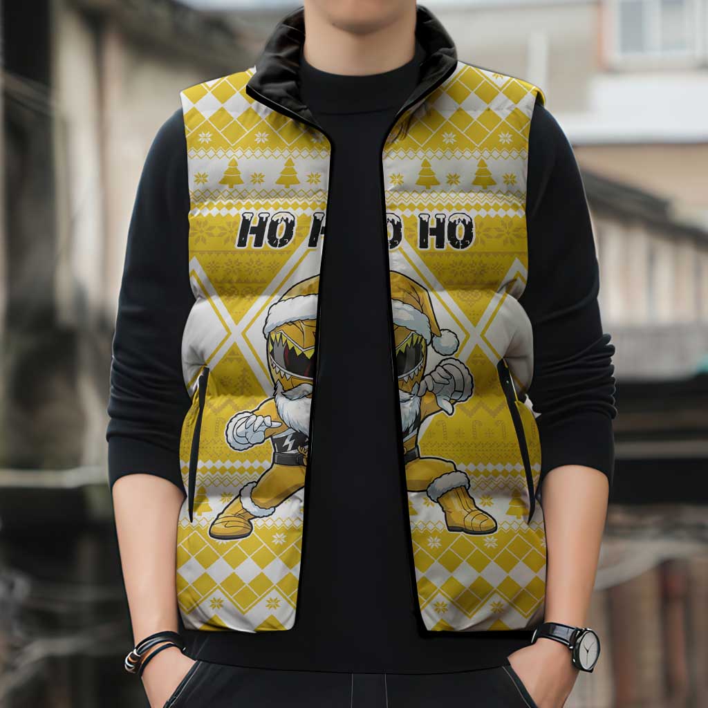 Personalized Power Yellow Ranger Santa Claus Sleeveless Puffer Jacket Funny Christmas - Wonder Print Shop