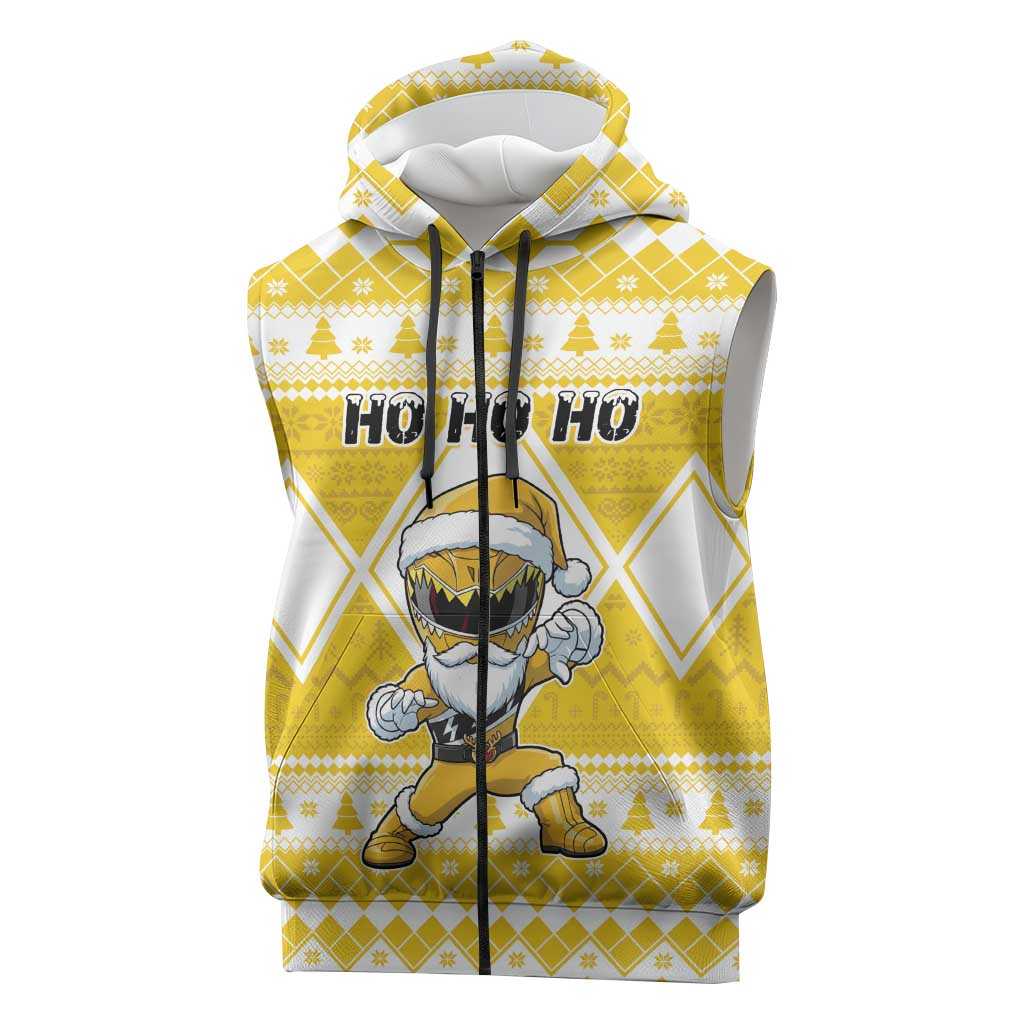 Personalized Power Yellow Ranger Santa Claus Sleeveless Zip Hoodie Funny Christmas - Wonder Print Shop