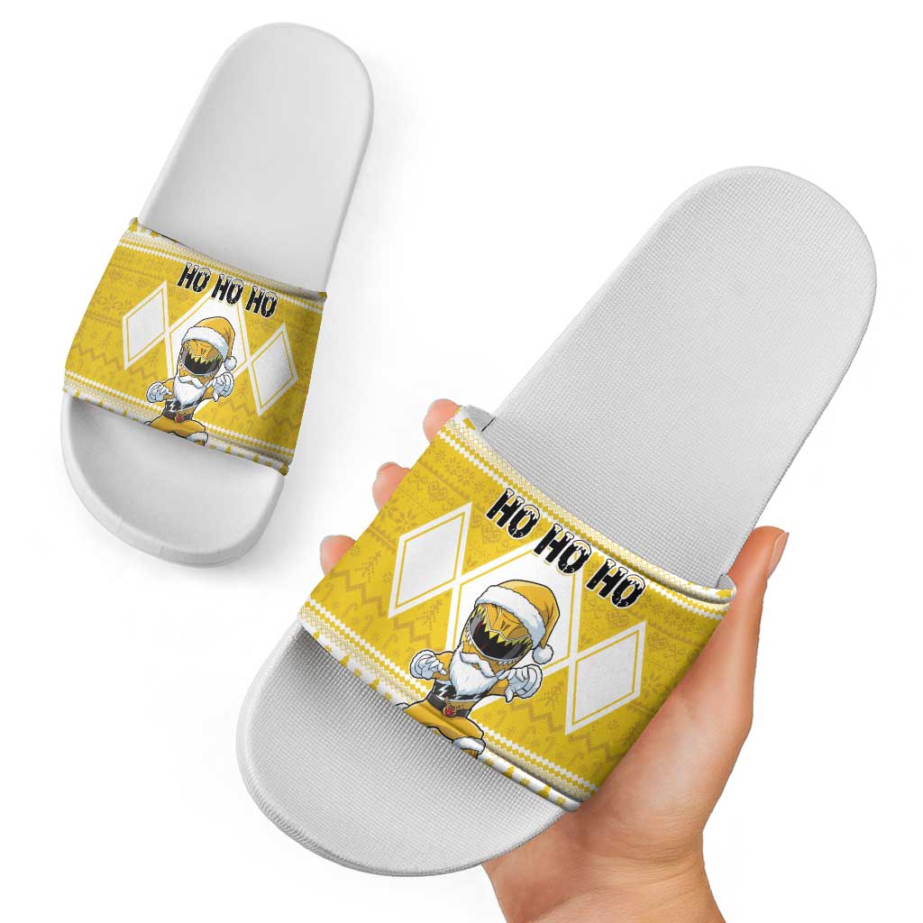 Power Yellow Ranger Santa Claus Slide Sandals Funny Christmas - Wonder Print Shop