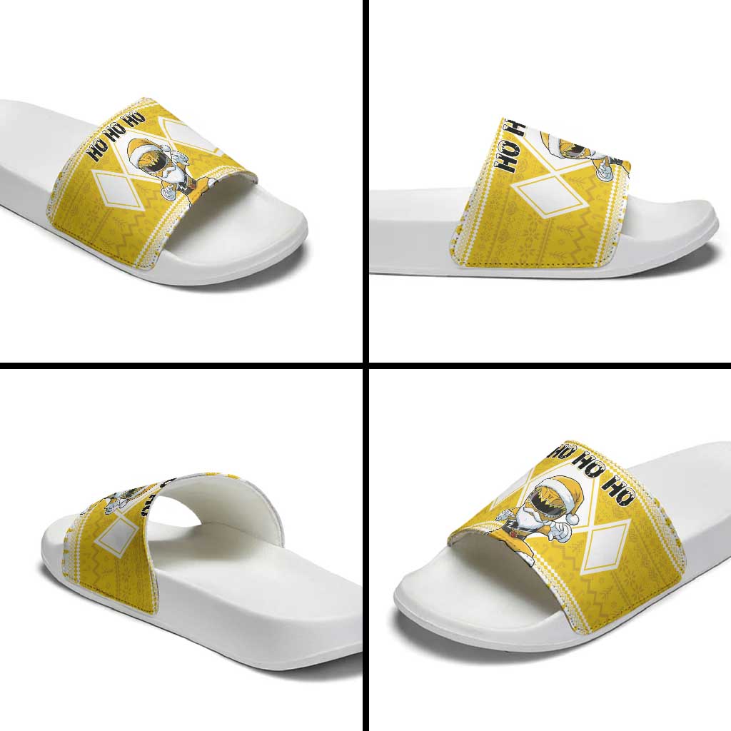 Power Yellow Ranger Santa Claus Slide Sandals Funny Christmas - Wonder Print Shop