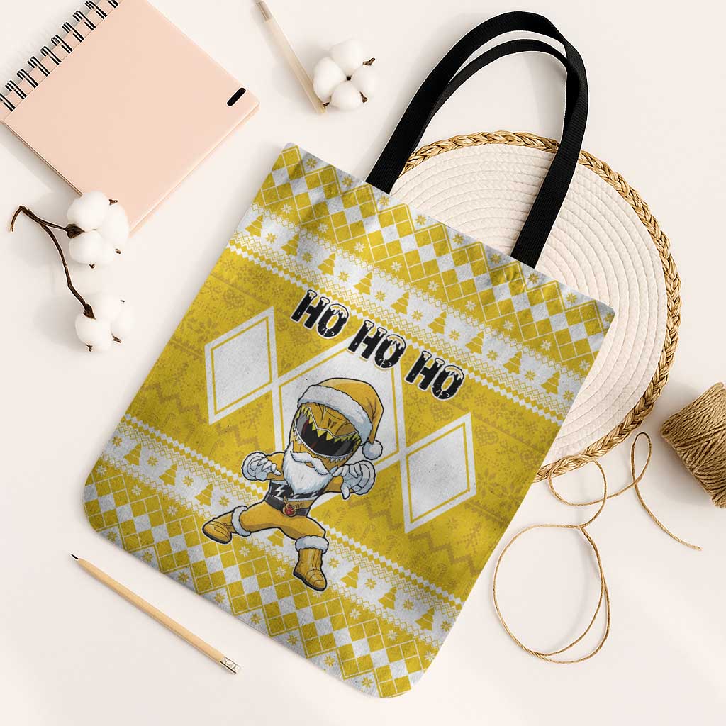 Power Yellow Ranger Santa Claus Tote Bag Funny Christmas - Wonder Print Shop