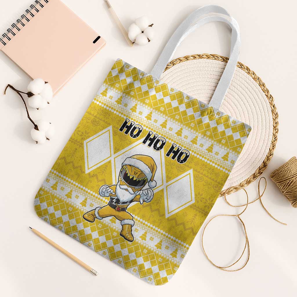 Power Yellow Ranger Santa Claus Tote Bag Funny Christmas - Wonder Print Shop