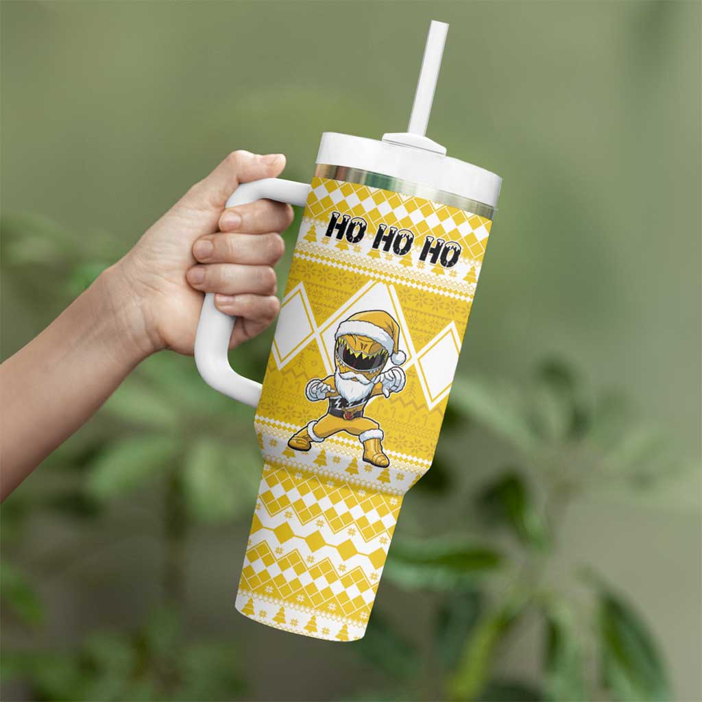 Personalized Power Yellow Ranger Santa Claus Tumbler With Handle Funny Christmas - Wonder Print Shop