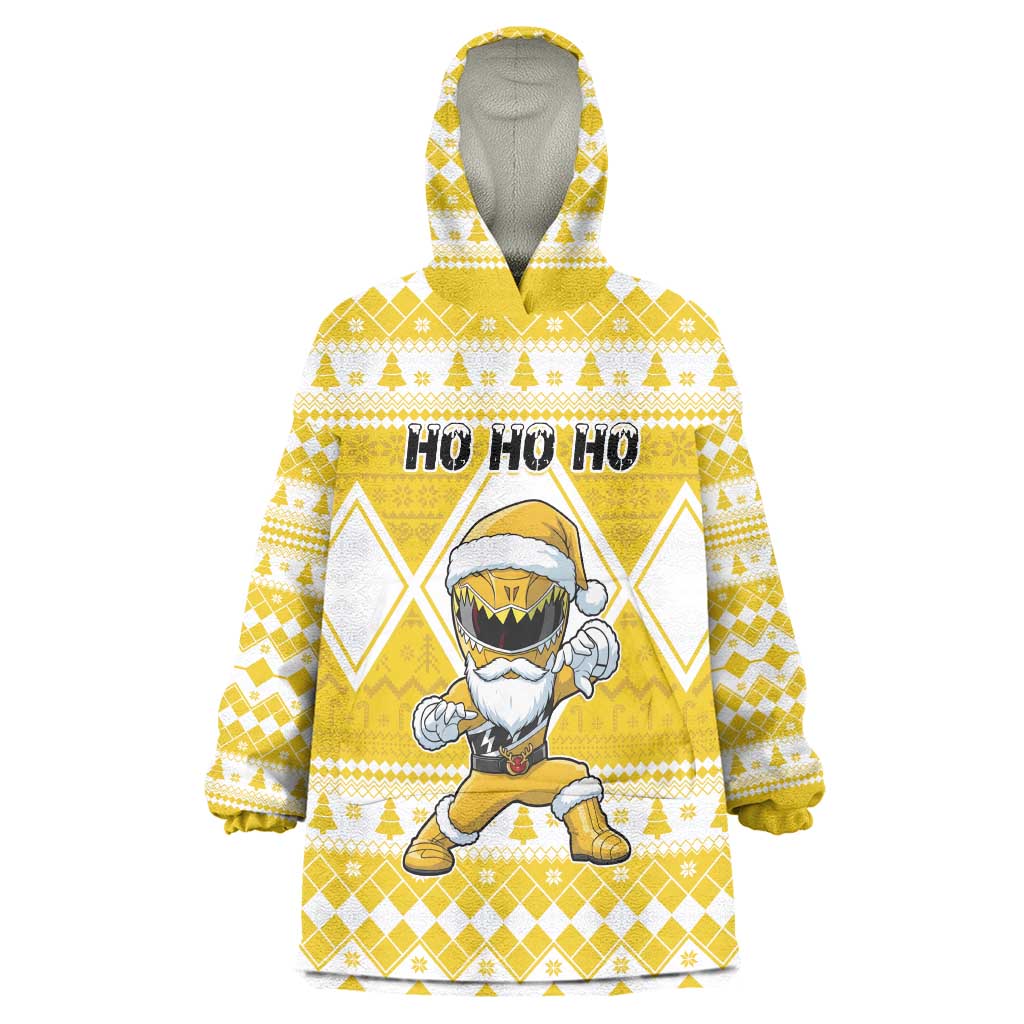 Personalized Power Yellow Ranger Santa Claus Wearable Blanket Hoodie Funny Christmas - Wonder Print Shop
