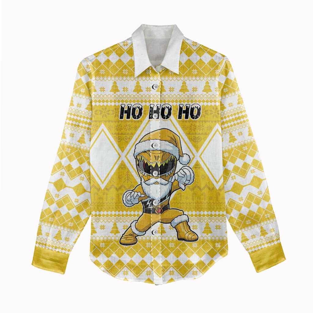 Personalized Power Yellow Ranger Santa Claus Women Casual Shirt Funny Christmas - Wonder Print Shop