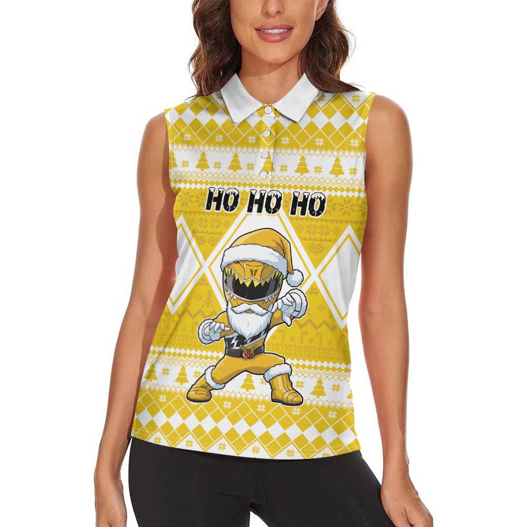 Personalized Power Yellow Ranger Santa Claus Women Sleeveless Polo Shirt Funny Christmas - Wonder Print Shop