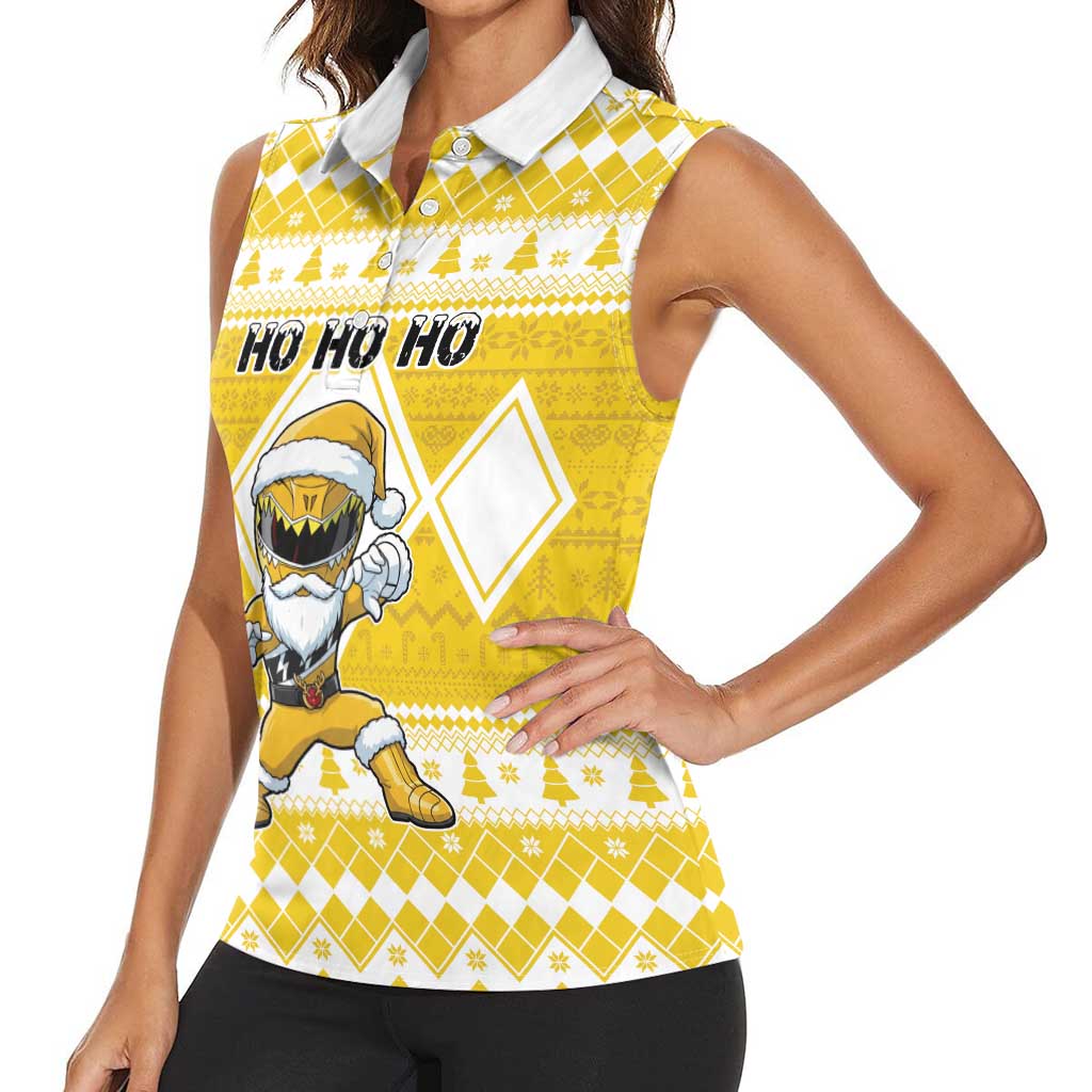Personalized Power Yellow Ranger Santa Claus Women Sleeveless Polo Shirt Funny Christmas - Wonder Print Shop