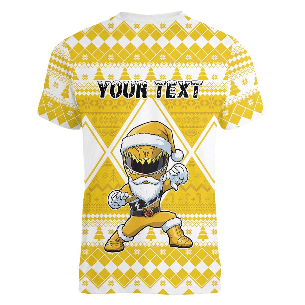 Personalized Power Yellow Ranger Santa Claus Women V-Neck T-Shirt Funny Christmas - Wonder Print Shop