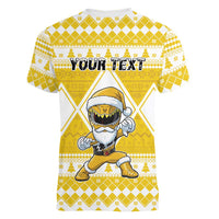 Personalized Power Yellow Ranger Santa Claus Women V-Neck T-Shirt Funny Christmas - Wonder Print Shop