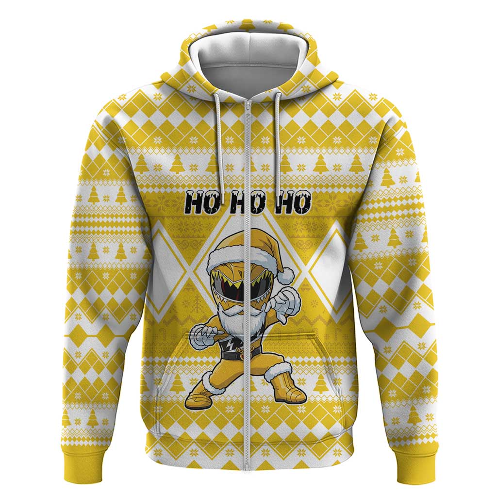 Personalized Power Yellow Ranger Santa Claus Zip Hoodie Funny Christmas - Wonder Print Shop
