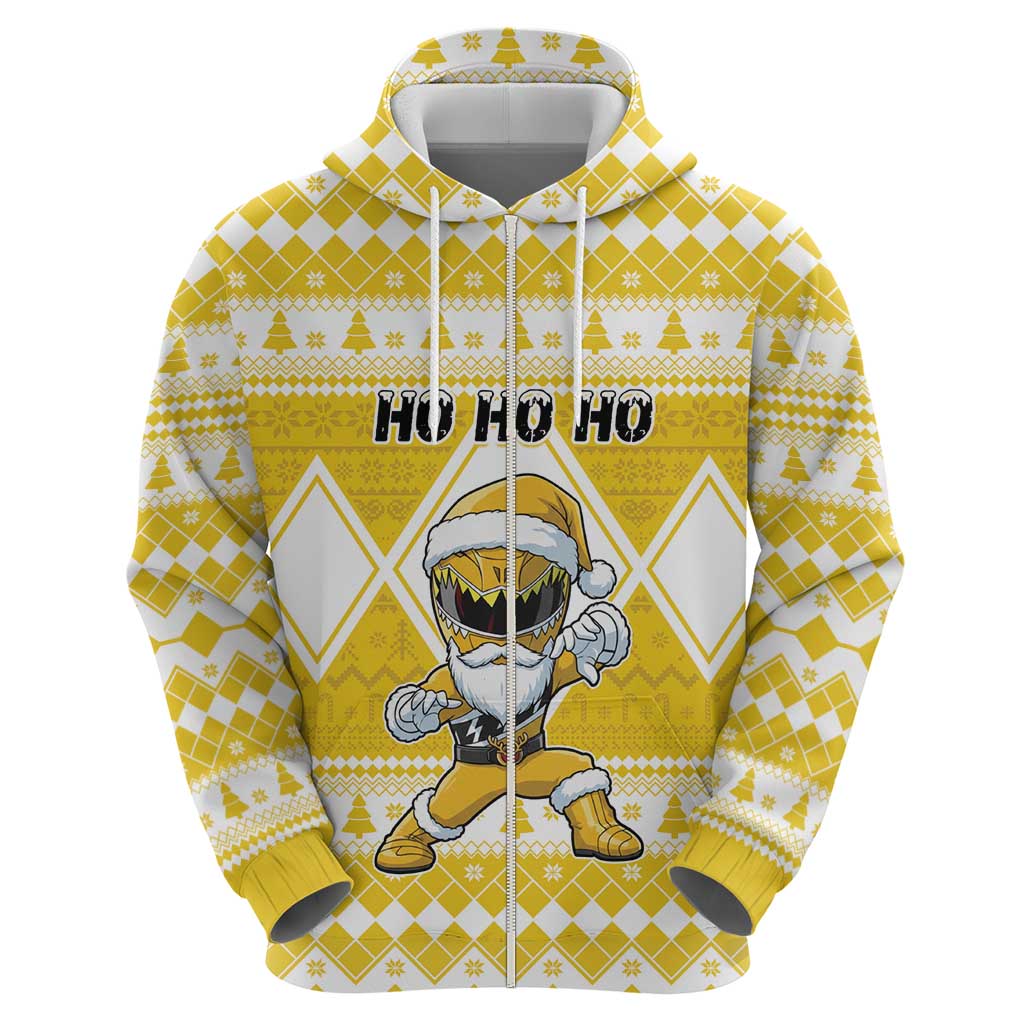 Personalized Power Yellow Ranger Santa Claus Zip Hoodie Funny Christmas - Wonder Print Shop